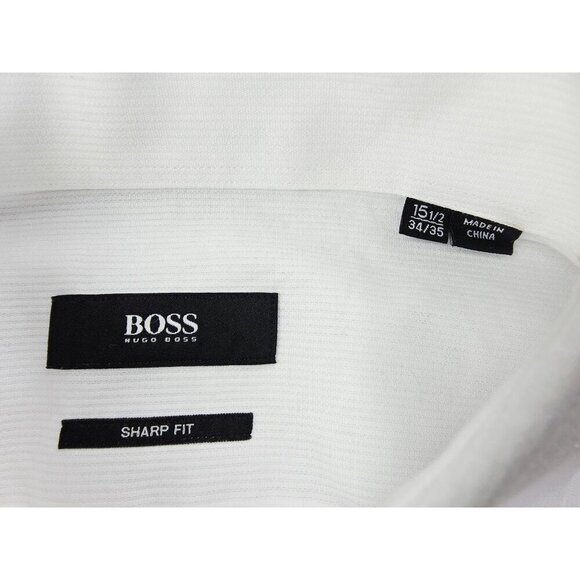 Hugo Boss Sharp Fit Size 15.5 34-35 White Stripe French Cuff Hidden Button Shirt - Picture 4 of 11